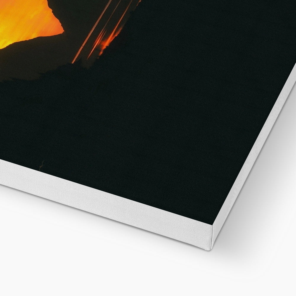 Black and orange guitar pick holder with silver edge on Deep Loch Leven Sunset canvas