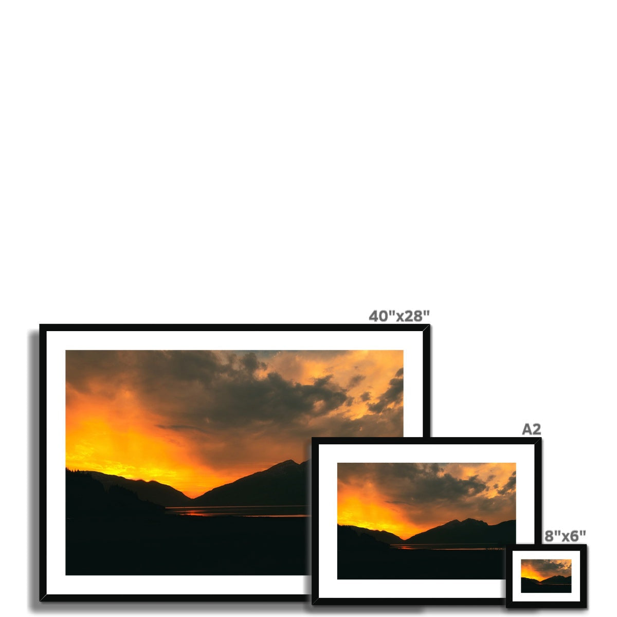 Deep Loch Leven Sunset 40x28 Framed Print in Black