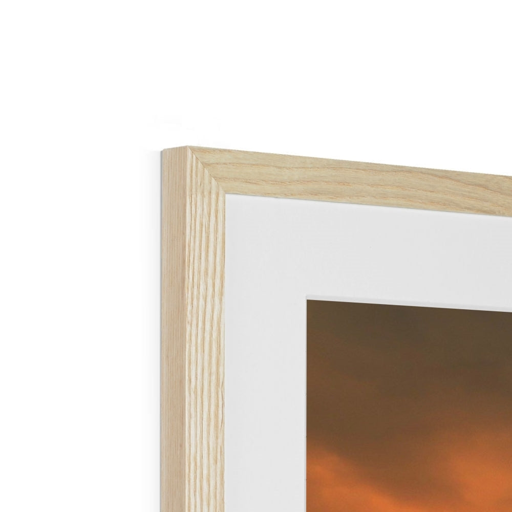 Deep Loch Leven Sunset Art Print in Wooden Frame with White Matte and Orange Flame Design