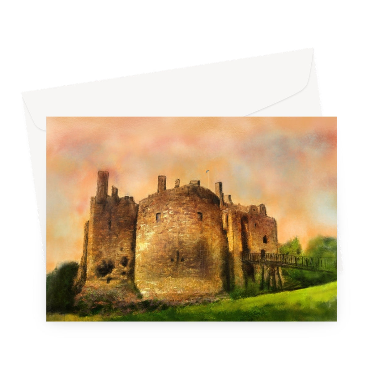 Dirleton Castle Art Gifts Greeting Card-Stationery-Prodigi-A5 Landscape-1 Card-Paintings, Prints, Homeware, Art Gifts From Scotland By Scottish Artist Kevin Hunter