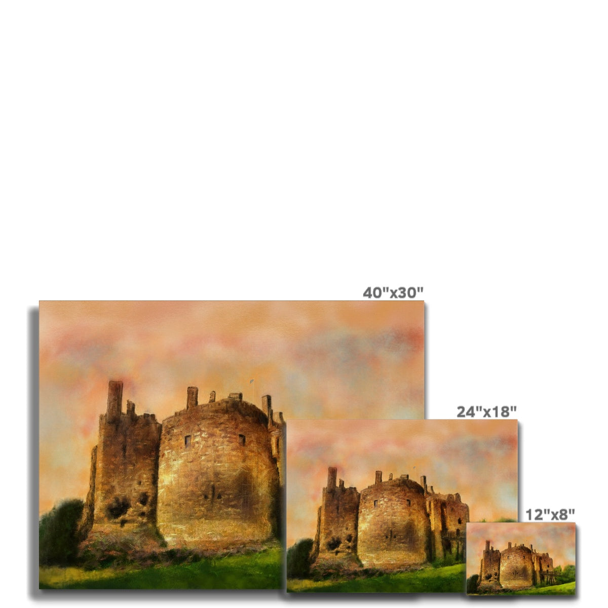 Dirleton Castle Dusk Painting | Canvas From Scotland-Contemporary Stretched Canvas Prints-Historic & Iconic Scotland Art Gallery-Paintings, Prints, Homeware, Art Gifts From Scotland By Scottish Artist Kevin Hunter