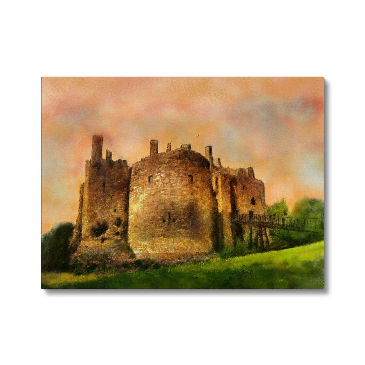 Dirleton Castle Dusk Painting | Canvas From Scotland-Contemporary Stretched Canvas Prints-Historic & Iconic Scotland Art Gallery-24"x18"-Paintings, Prints, Homeware, Art Gifts From Scotland By Scottish Artist Kevin Hunter