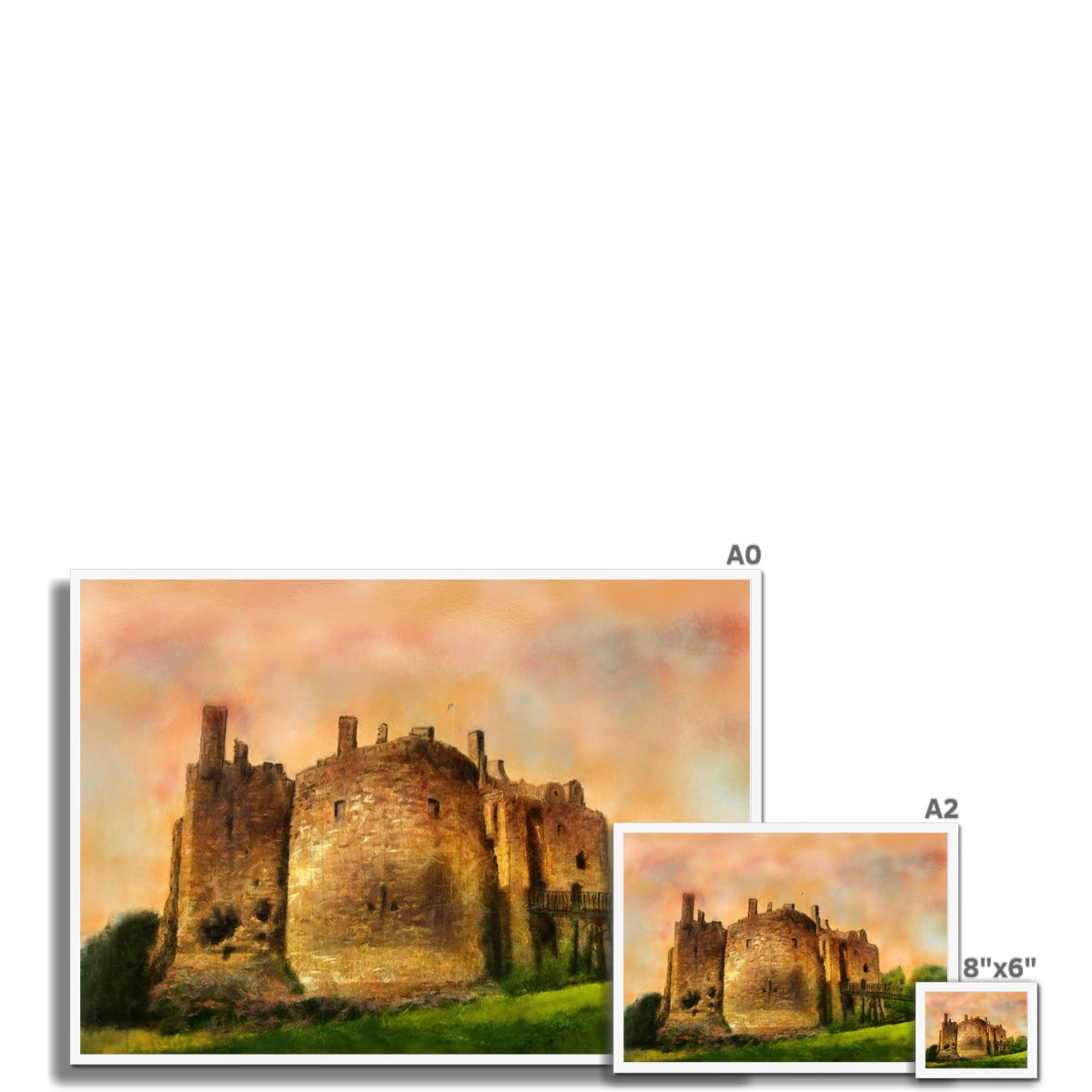 Dirleton Castle Dusk Painting | Framed Prints From Scotland-Framed Prints-Historic & Iconic Scotland Art Gallery-Paintings, Prints, Homeware, Art Gifts From Scotland By Scottish Artist Kevin Hunter
