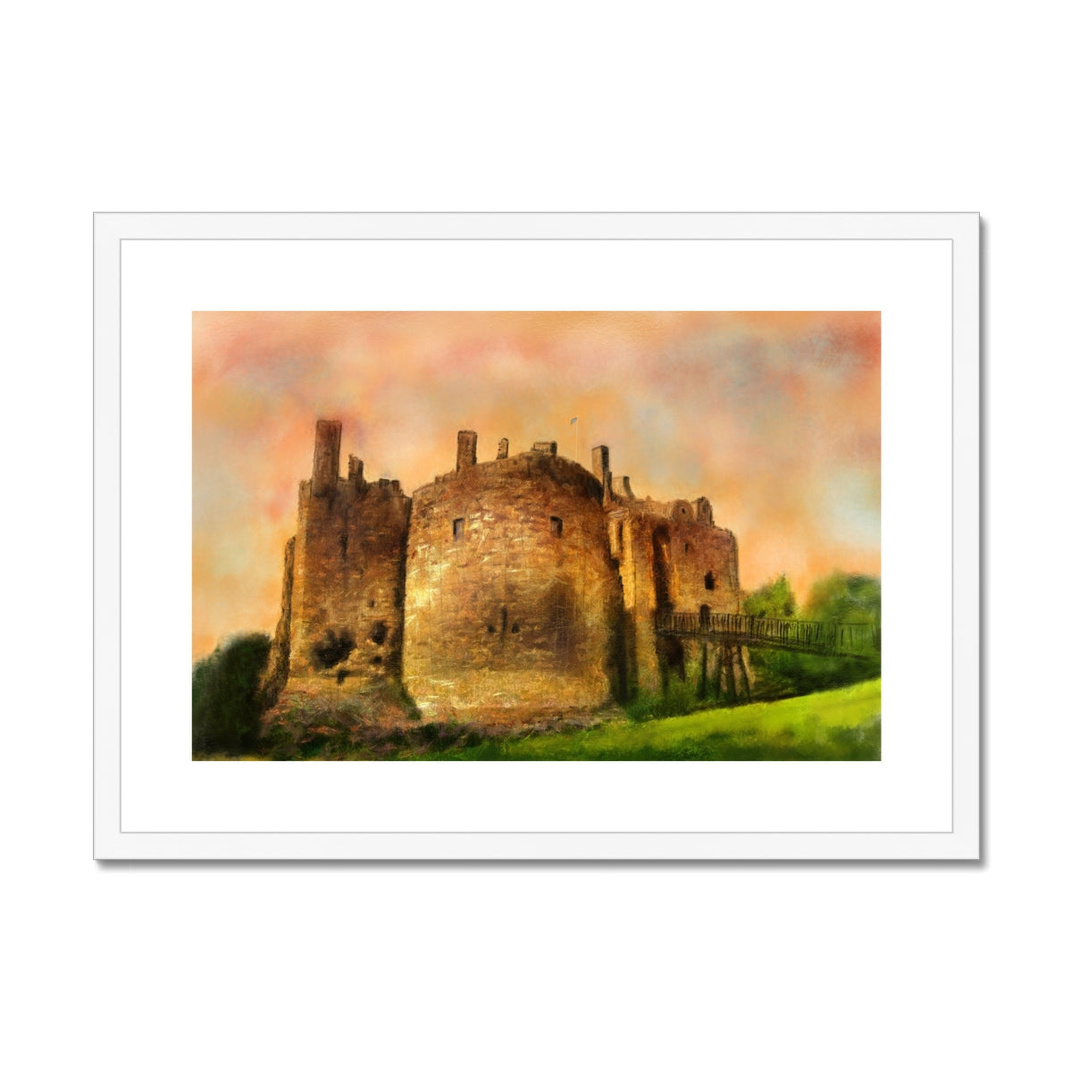 Golden Dirleton Castle wall art print in white frame