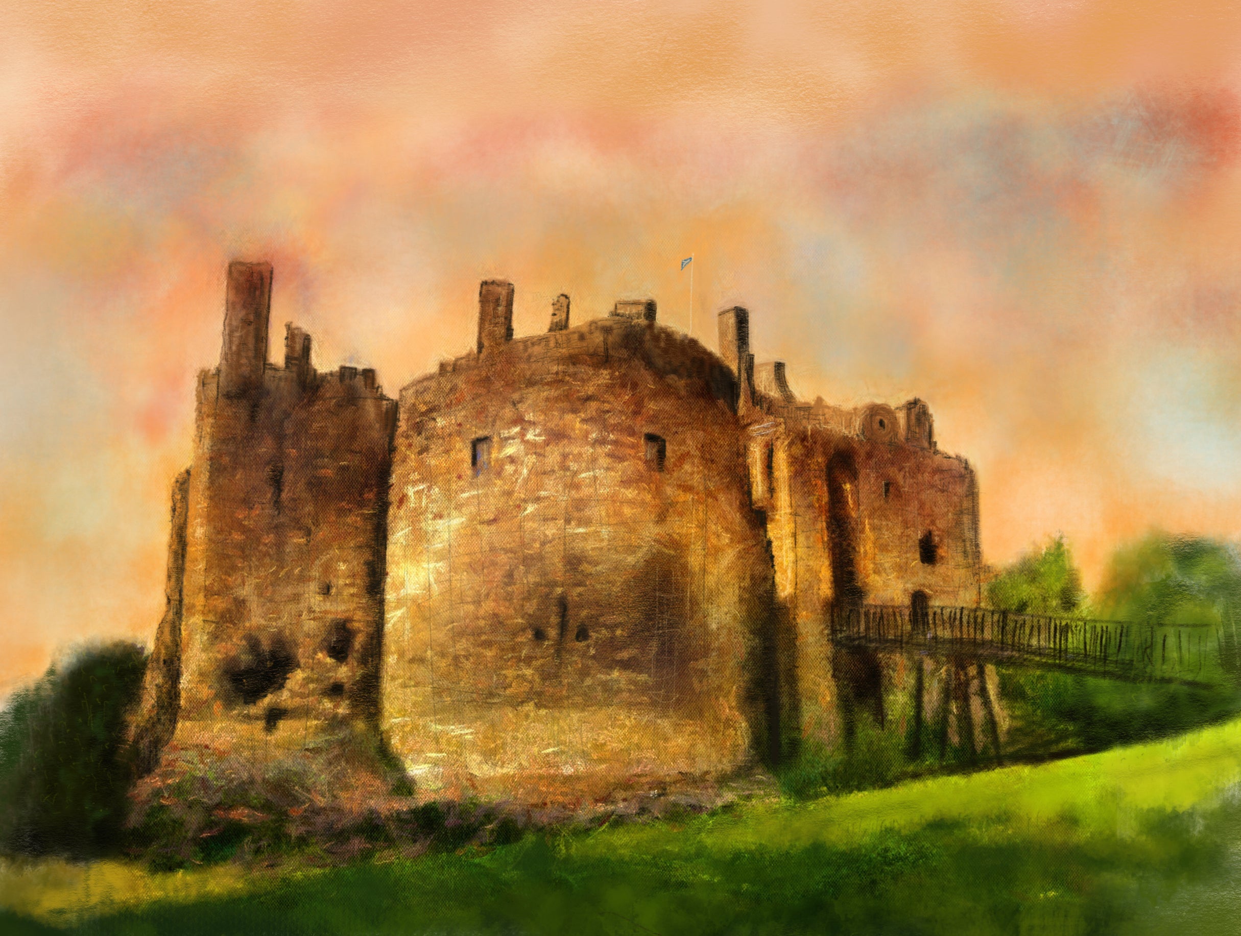 Dirleton Castle and Gardens medieval stone painting