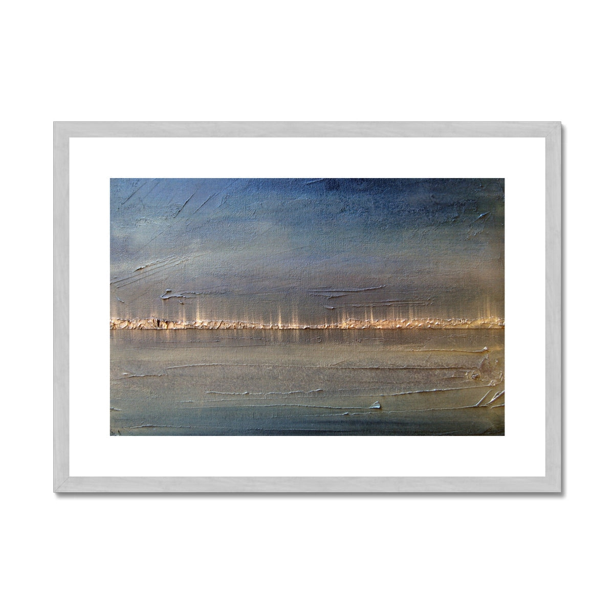 Distant Lights Lake Ontario Painting | Antique Framed & Mounted Prints From Scotland-Antique Framed & Mounted Prints-World Art Gallery-A2 Landscape-Silver Frame-Paintings, Prints, Homeware, Art Gifts From Scotland By Scottish Artist Kevin Hunter