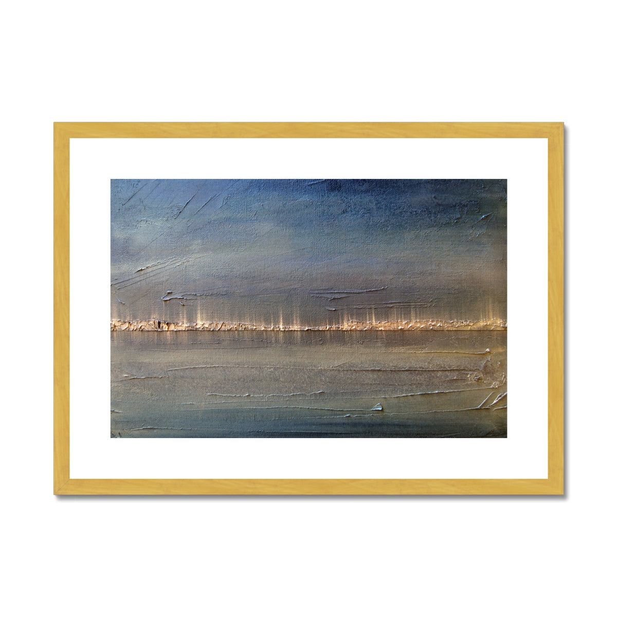 Distant Lights Lake Ontario Painting | Antique Framed & Mounted Prints From Scotland-Antique Framed & Mounted Prints-World Art Gallery-A2 Landscape-Gold Frame-Paintings, Prints, Homeware, Art Gifts From Scotland By Scottish Artist Kevin Hunter
