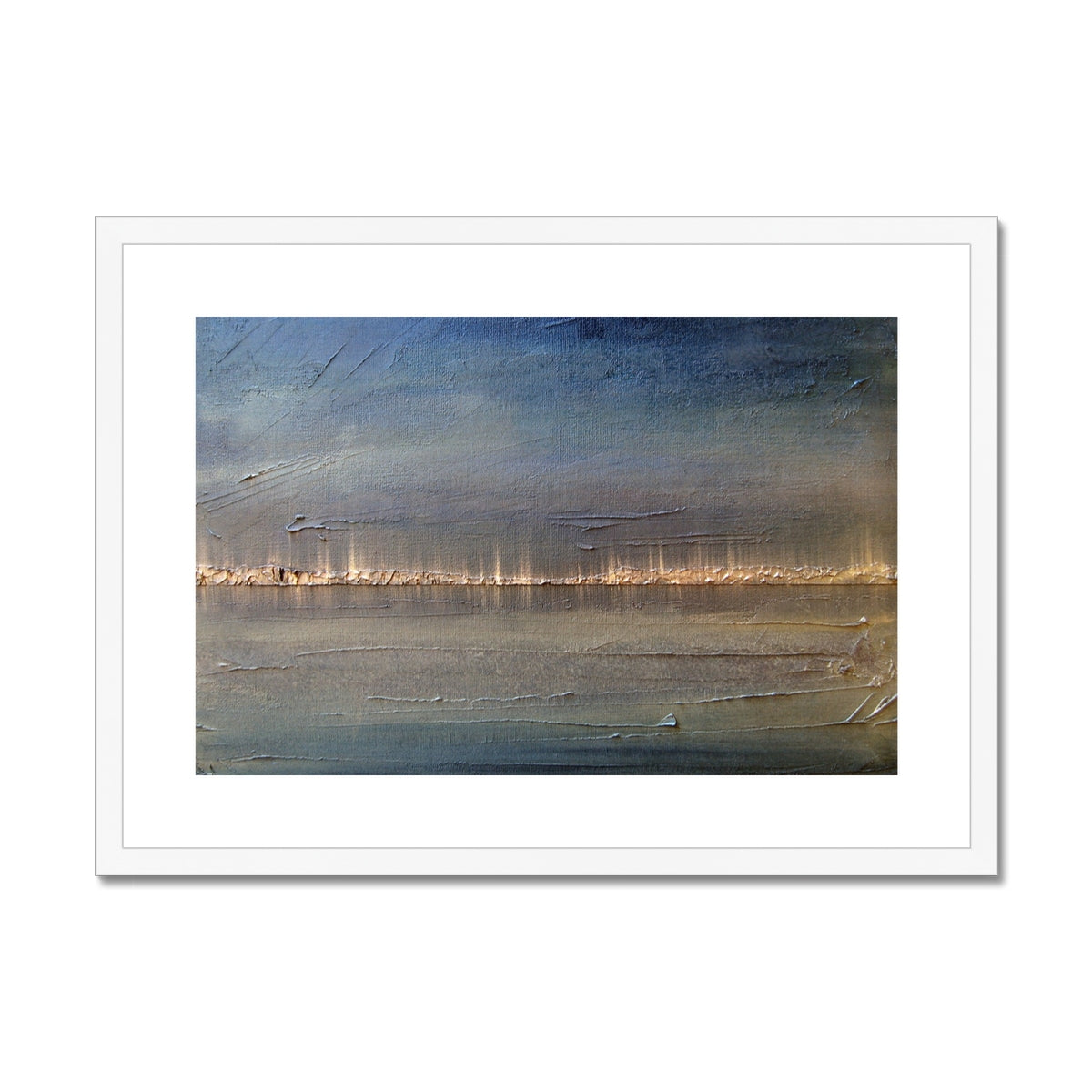 Distant Lights Lake Ontario Painting | Framed & Mounted Prints From Scotland-Framed & Mounted Prints-World Art Gallery-A2 Landscape-White Frame-Paintings, Prints, Homeware, Art Gifts From Scotland By Scottish Artist Kevin Hunter