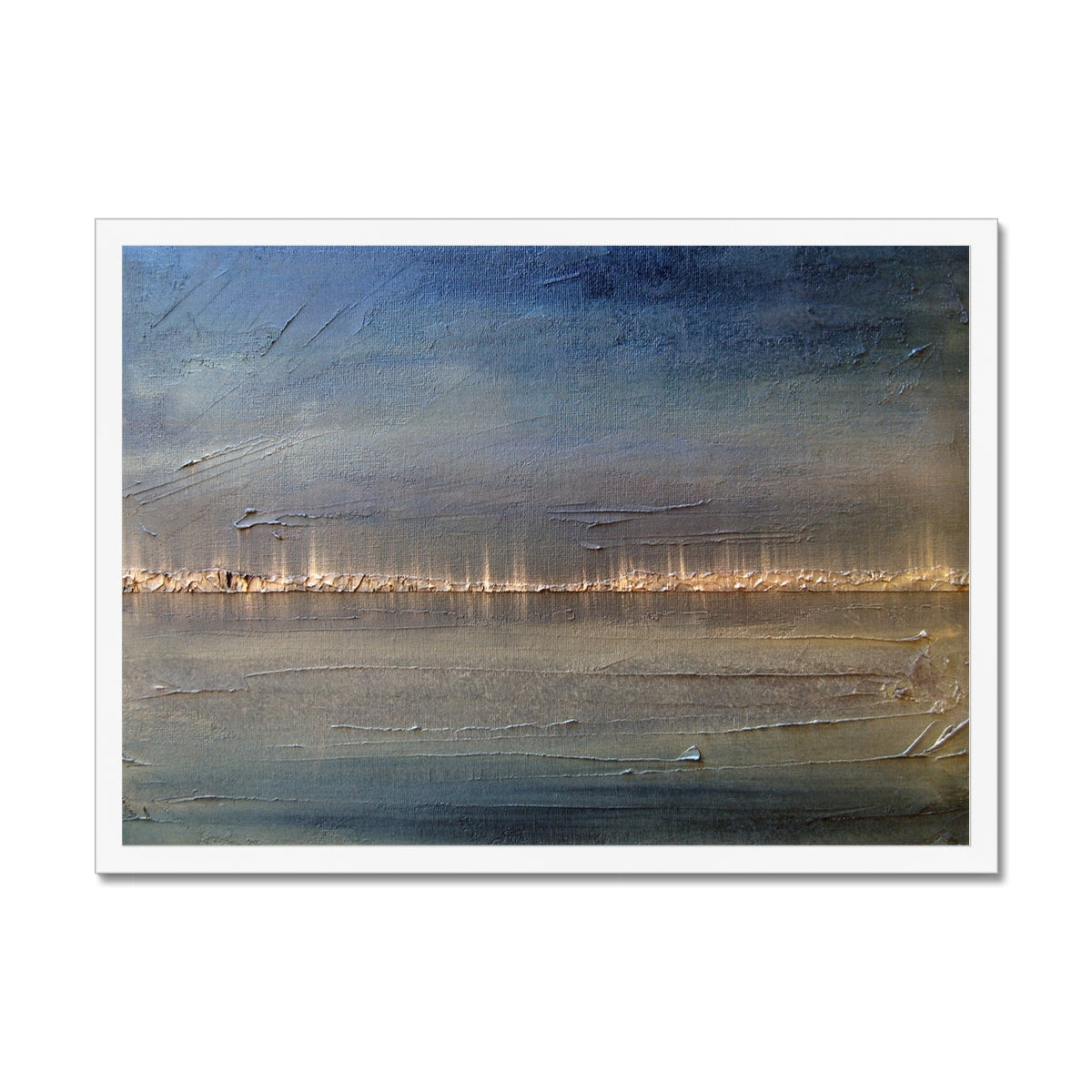 Distant Lights Lake Ontario Painting | Framed Prints From Scotland-Framed Prints-World Art Gallery-A2 Landscape-White Frame-Paintings, Prints, Homeware, Art Gifts From Scotland By Scottish Artist Kevin Hunter