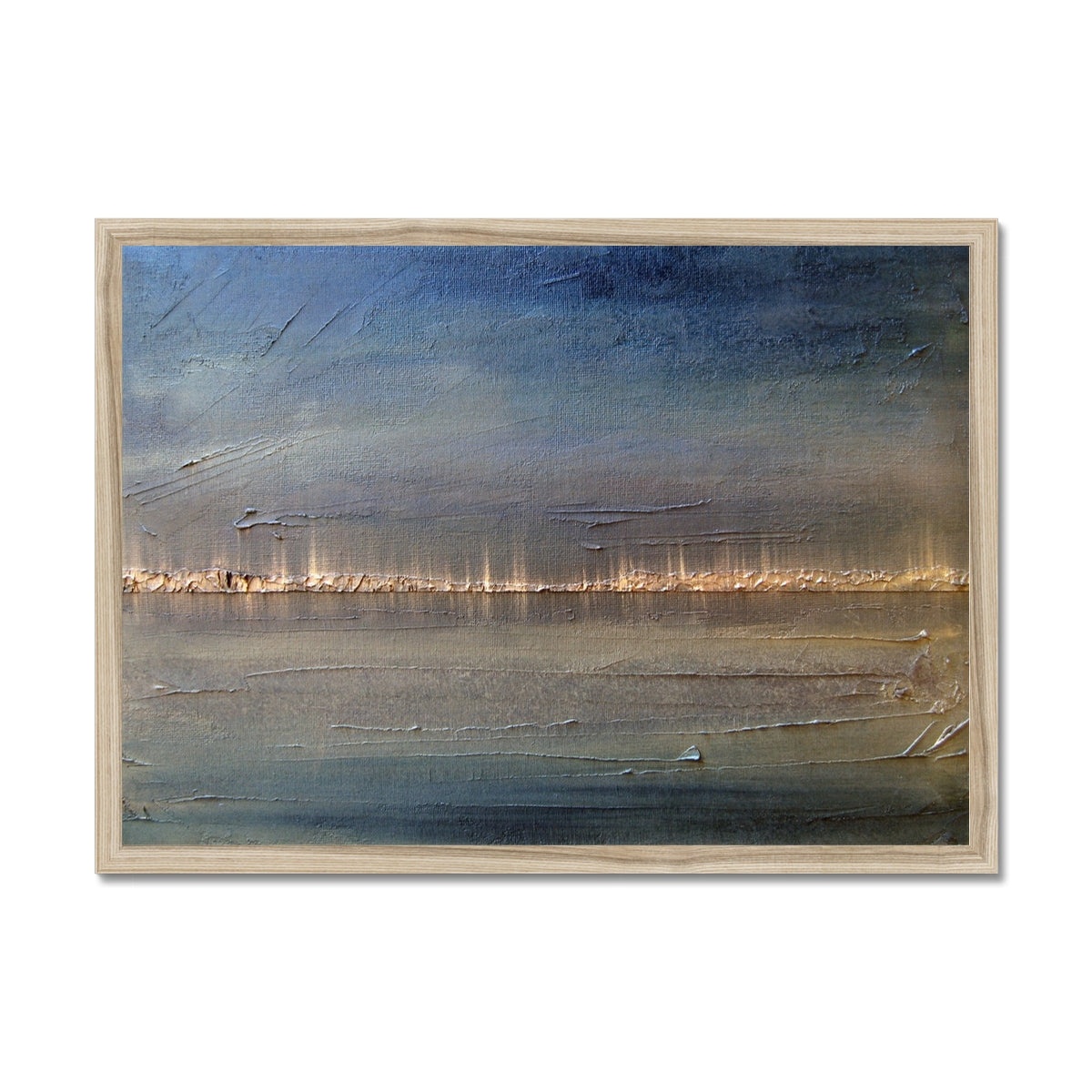 Distant Lights Lake Ontario Painting | Framed Prints From Scotland-Framed Prints-World Art Gallery-A2 Landscape-Natural Frame-Paintings, Prints, Homeware, Art Gifts From Scotland By Scottish Artist Kevin Hunter