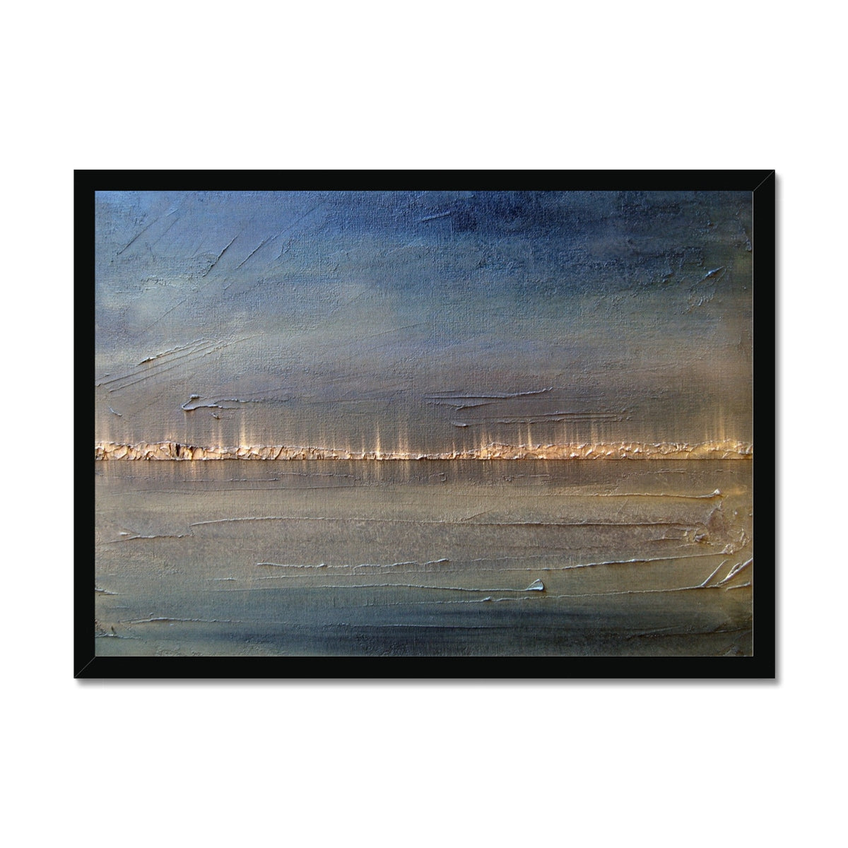 Distant Lights Lake Ontario Painting | Framed Prints From Scotland-Framed Prints-World Art Gallery-A2 Landscape-Black Frame-Paintings, Prints, Homeware, Art Gifts From Scotland By Scottish Artist Kevin Hunter