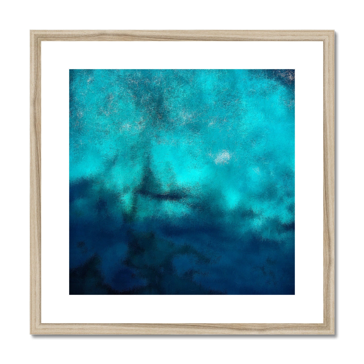 Blue abstract Diving Off Kefalos art print in white frame