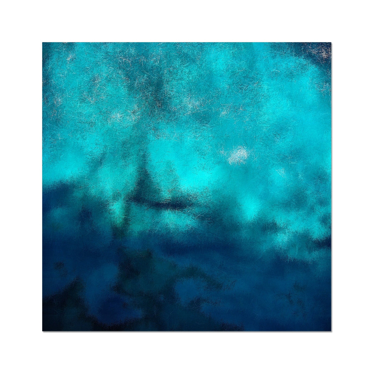 Turquoise abstract art print on canvas, Diving Off Kefalos artist proof