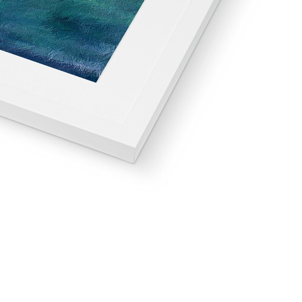White matte frame with teal watercolor Diving Off Porto Venere print