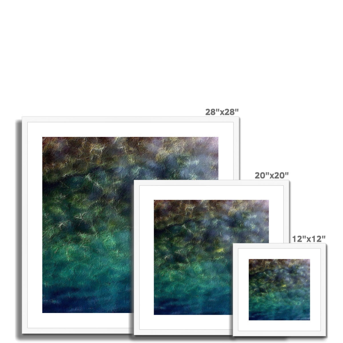 28x28 Framed Diving Off Porto Venere Abstract Art Print in Green Blue Gray Brown