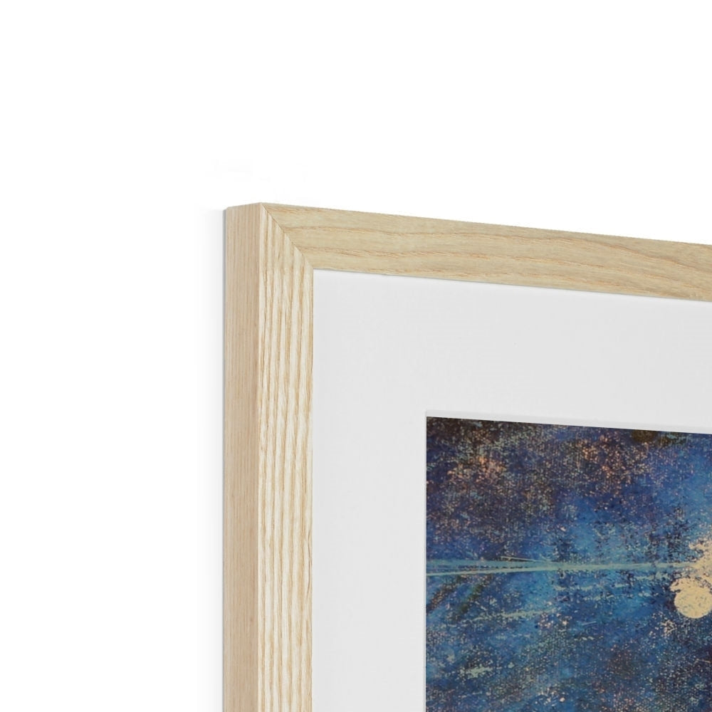 Light wood frame with white mat and moonlit Diving With Rays abstract print