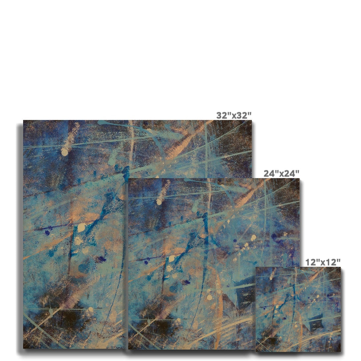 32x32 inch Diving With Rays abstract canvas print in blue and gold hues