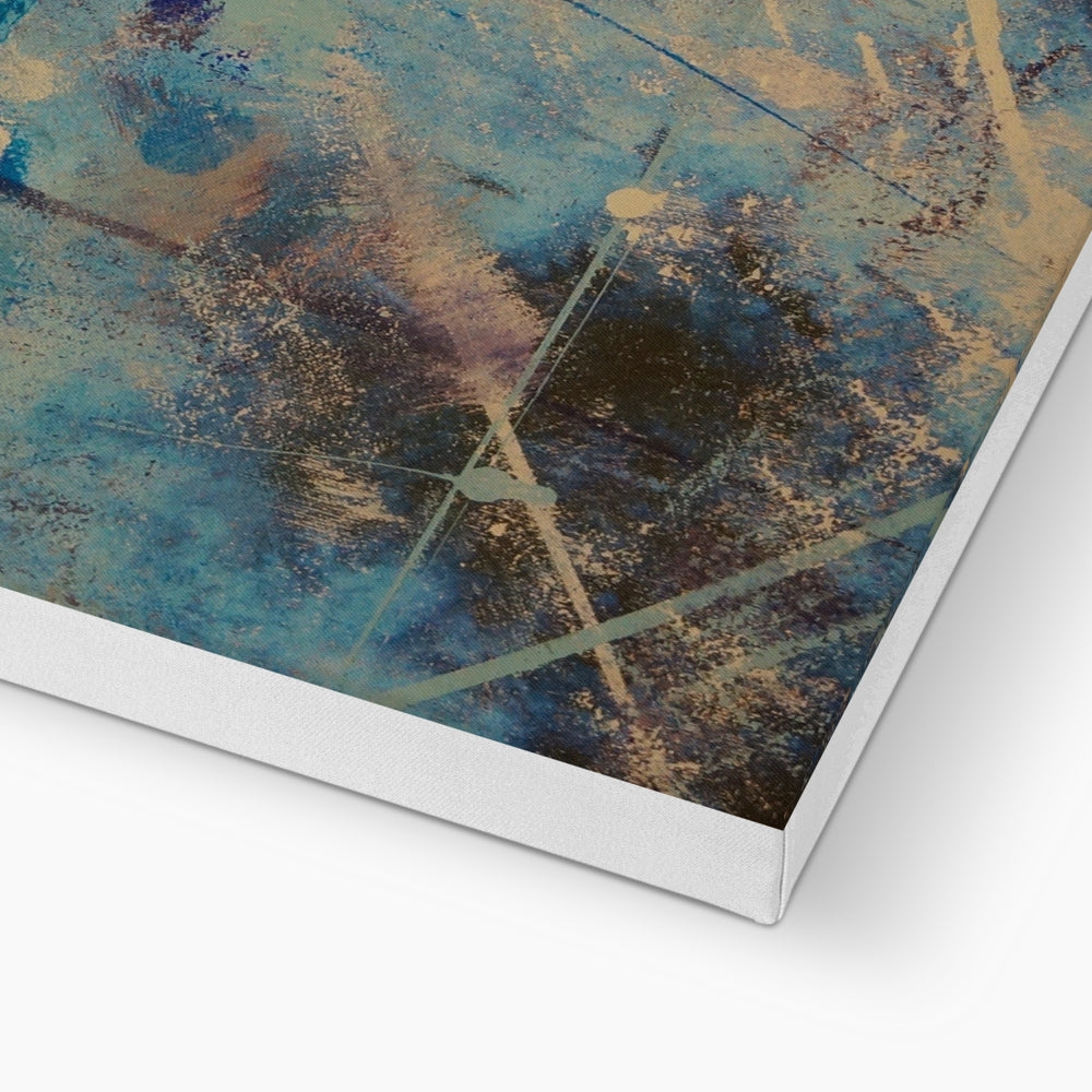 Blue and gold abstract Diving With Rays canvas print with metallic accents