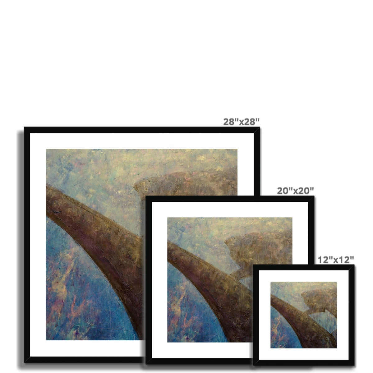 28x28 black-framed abstract tree trunk art print in earthy tones