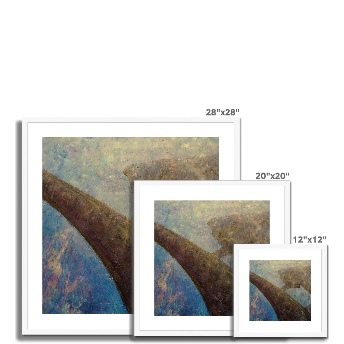 28x28 Framed Abstract Painting of Rustic Tree Trunk and Blue Butterflies