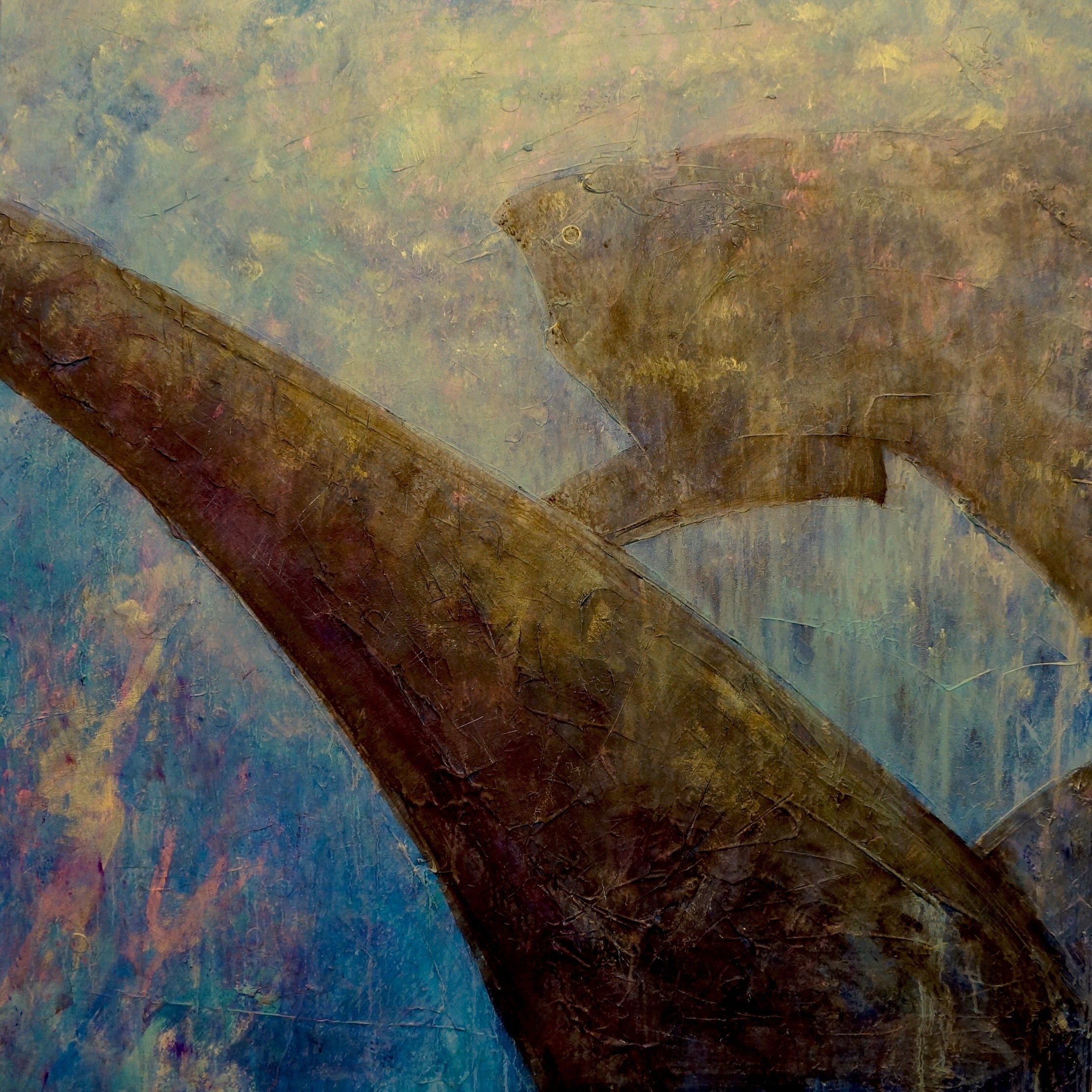 Abstract brown and blue painting titled Diving With Sharks Original Painting
