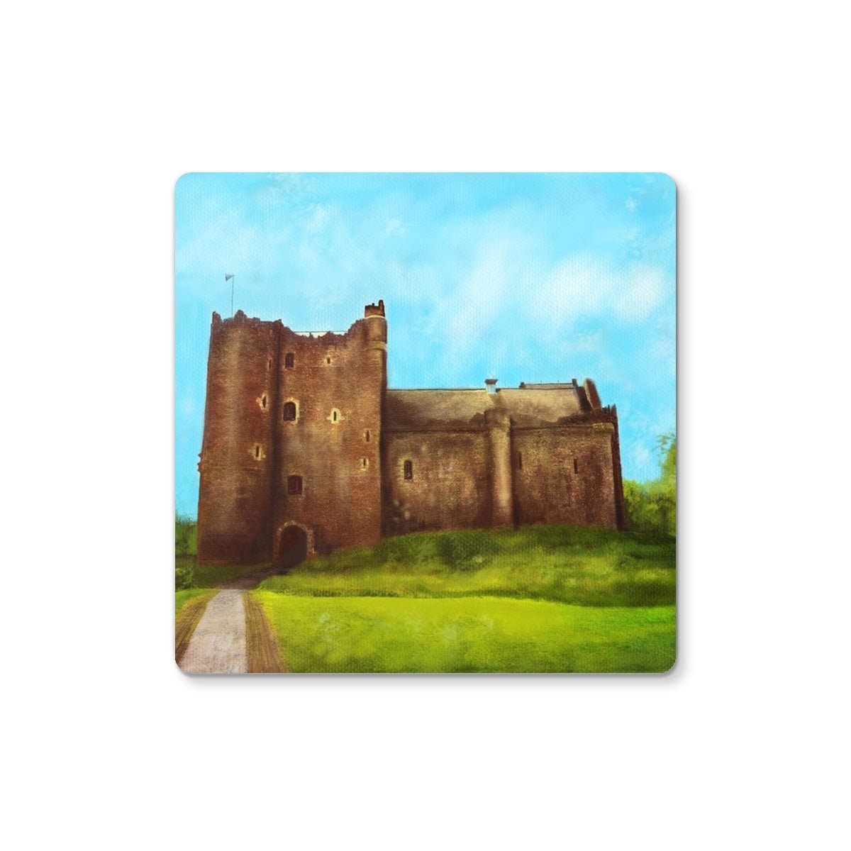 Doune Castle Art Gifts Coaster-Coasters-Scottish Castles Art Gallery-Single Coaster-Paintings, Prints, Homeware, Art Gifts From Scotland By Scottish Artist Kevin Hunter