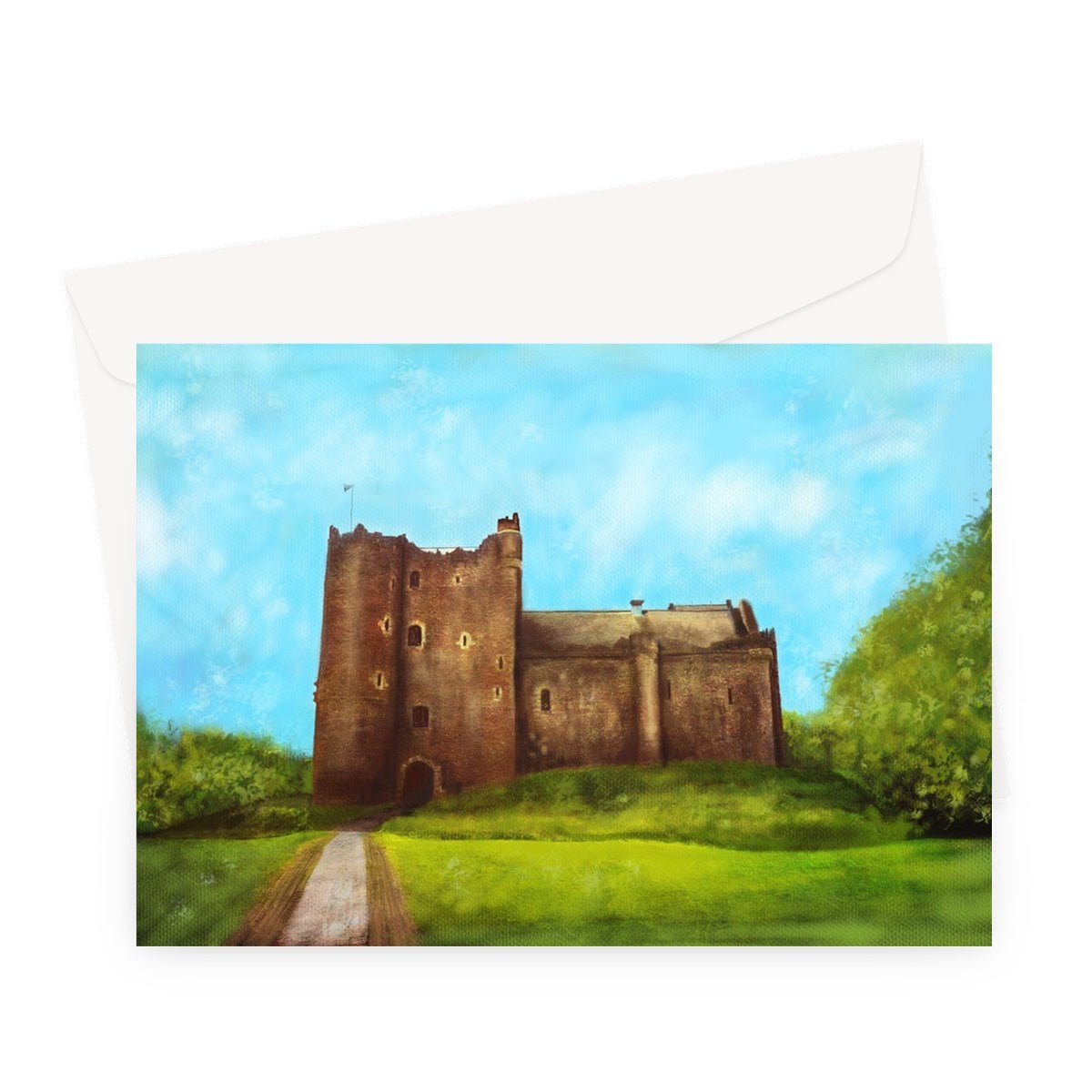 Doune Castle Art Gifts Greeting Card-Greetings Cards-Scottish Castles Art Gallery-A5 Landscape-10 Cards-Paintings, Prints, Homeware, Art Gifts From Scotland By Scottish Artist Kevin Hunter