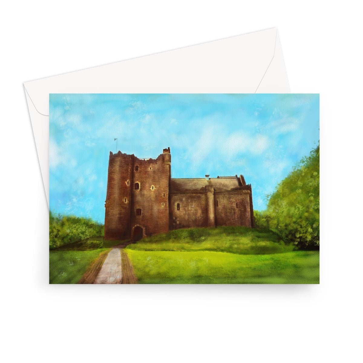 Doune Castle Art Gifts Greeting Card-Greetings Cards-Historic & Iconic Scotland Art Gallery-7"x5"-1 Card-Paintings, Prints, Homeware, Art Gifts From Scotland By Scottish Artist Kevin Hunter
