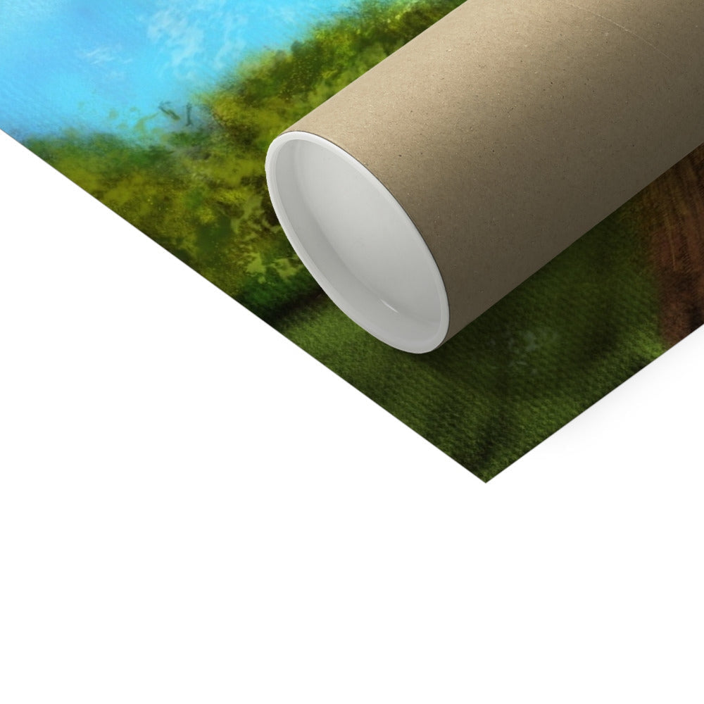 Rolled-up Doune Castle Artist Proof Collector Print in shipping tube with vibrant landscape