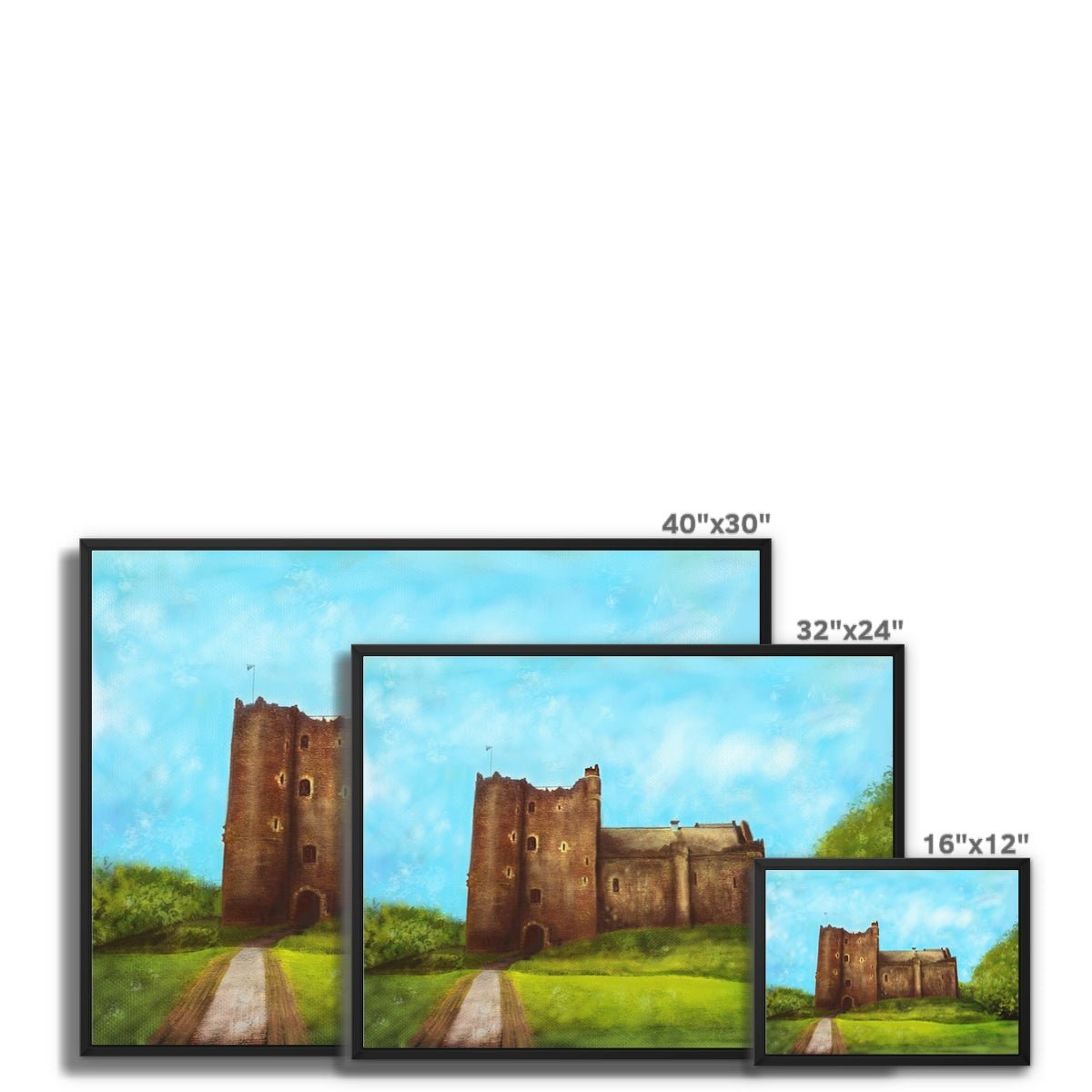 Doune Castle Painting | Framed Canvas From Scotland-Floating Framed Canvas Prints-Scottish Castles Art Gallery-Paintings, Prints, Homeware, Art Gifts From Scotland By Scottish Artist Kevin Hunter