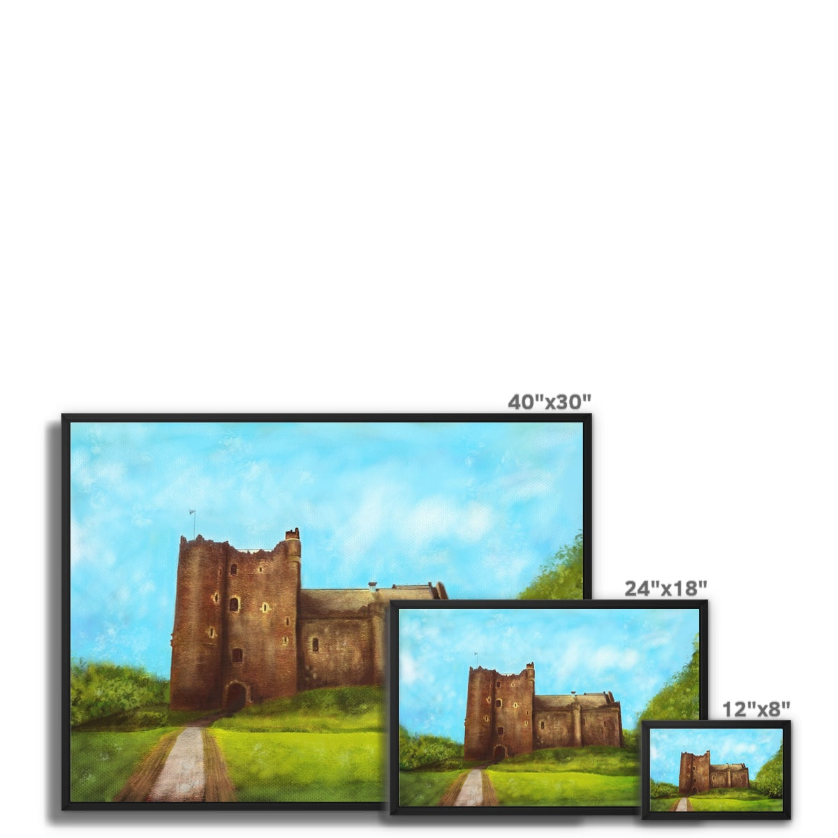 Doune Castle Painting | Framed Canvas From Scotland-Floating Framed Canvas Prints-Historic & Iconic Scotland Art Gallery-Paintings, Prints, Homeware, Art Gifts From Scotland By Scottish Artist Kevin Hunter