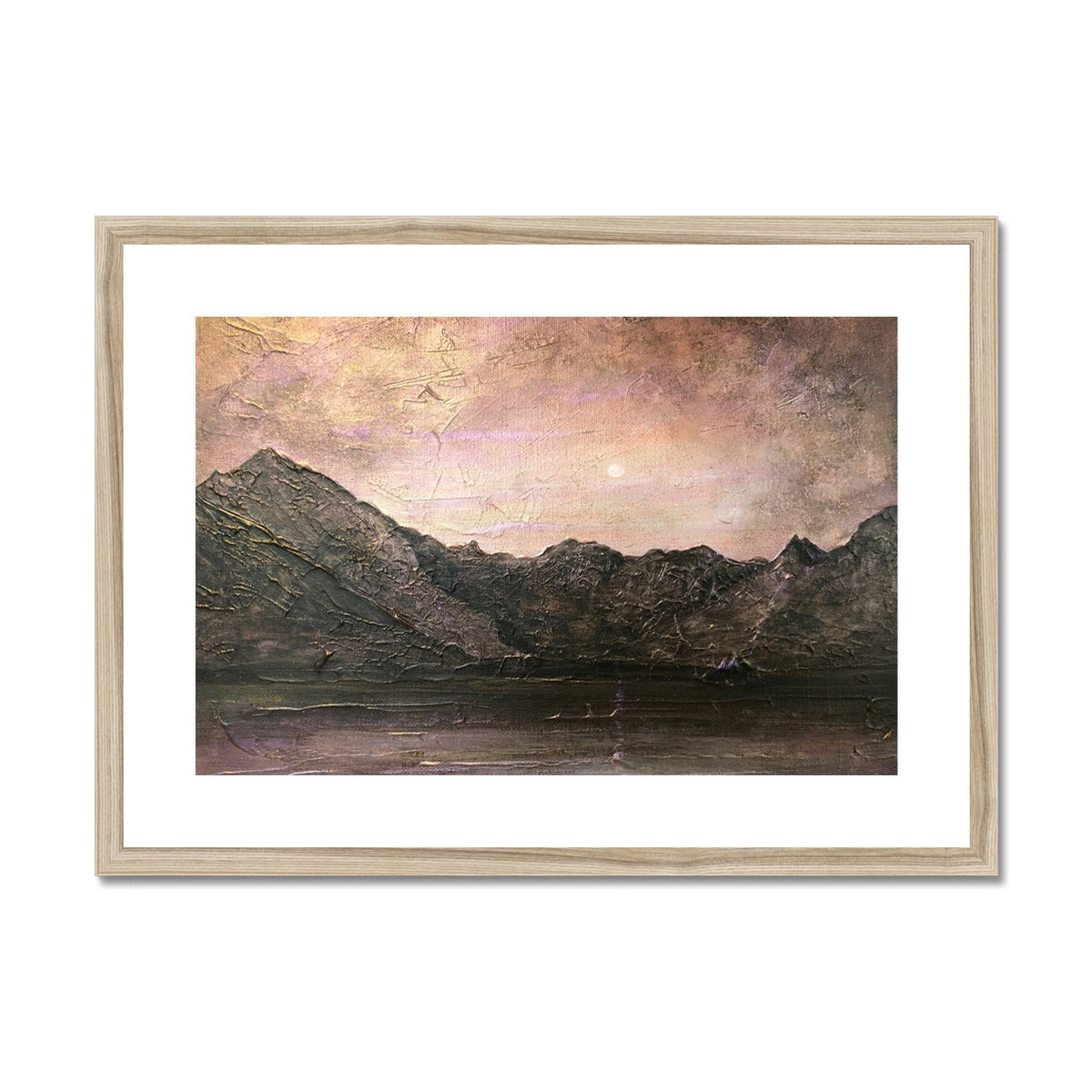 Framed Dubh Ridge Moonlight abstract mountain painting in earth tones