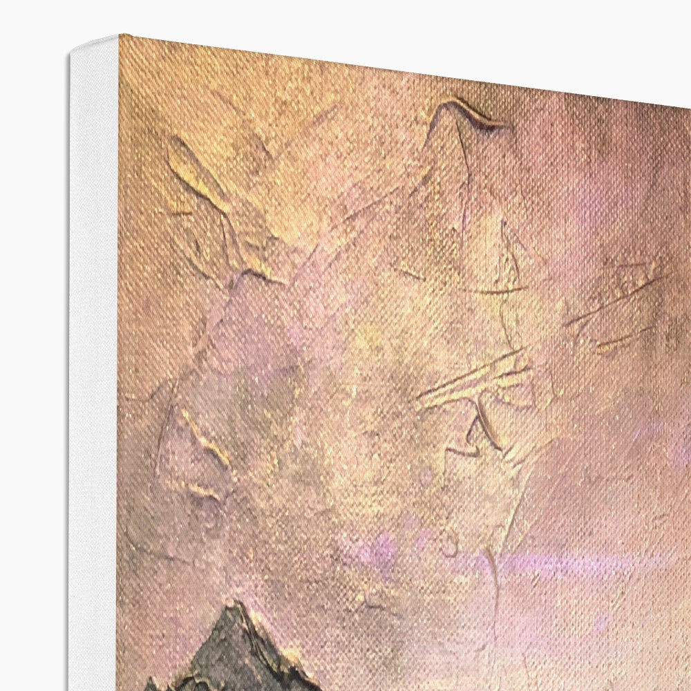 Dubh Ridge Moonlight canvas print with abstract gold and pink brushstrokes