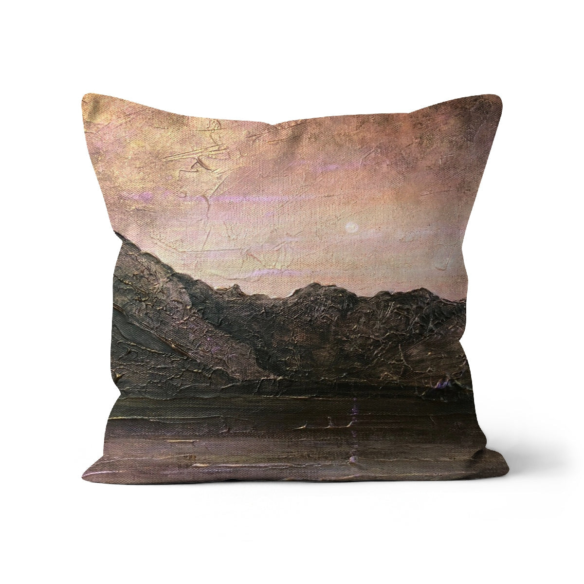 Dubh Ridge Moonlight Cushion: textured painterly landscape pillow