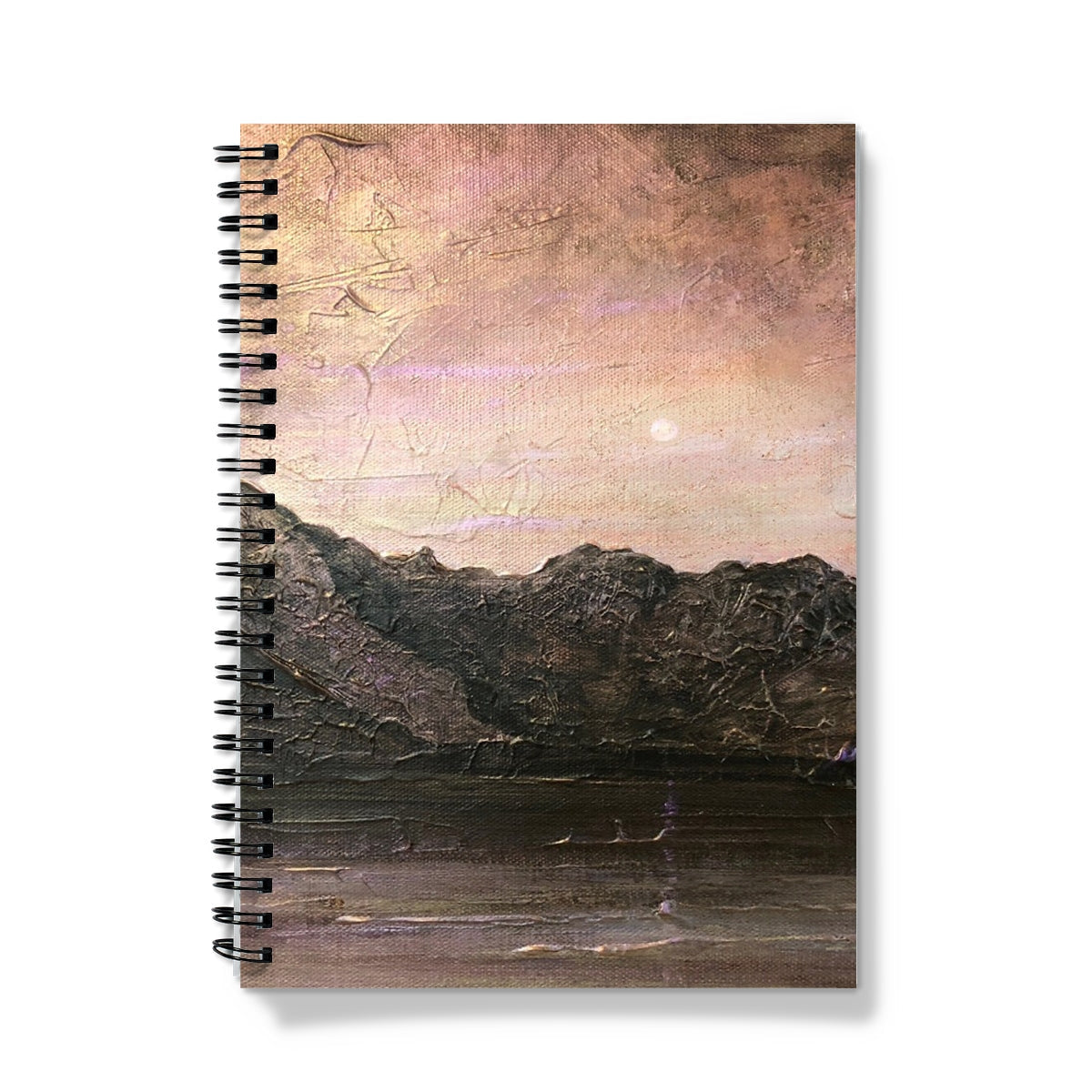 Dubh Ridge Moonlight spiral notebook with textured landscape design