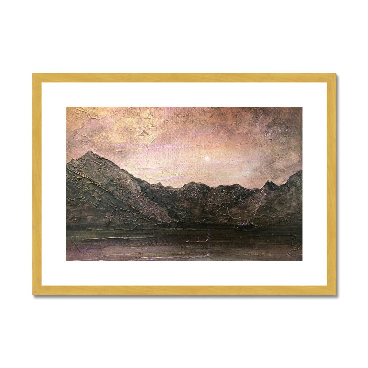 Dubh Ridge Moonlight Skye Painting | Antique Framed & Mounted Prints From Scotland-Antique Framed & Mounted Prints-Skye Art Gallery-A2 Landscape-Gold Frame-Paintings, Prints, Homeware, Art Gifts From Scotland By Scottish Artist Kevin Hunter