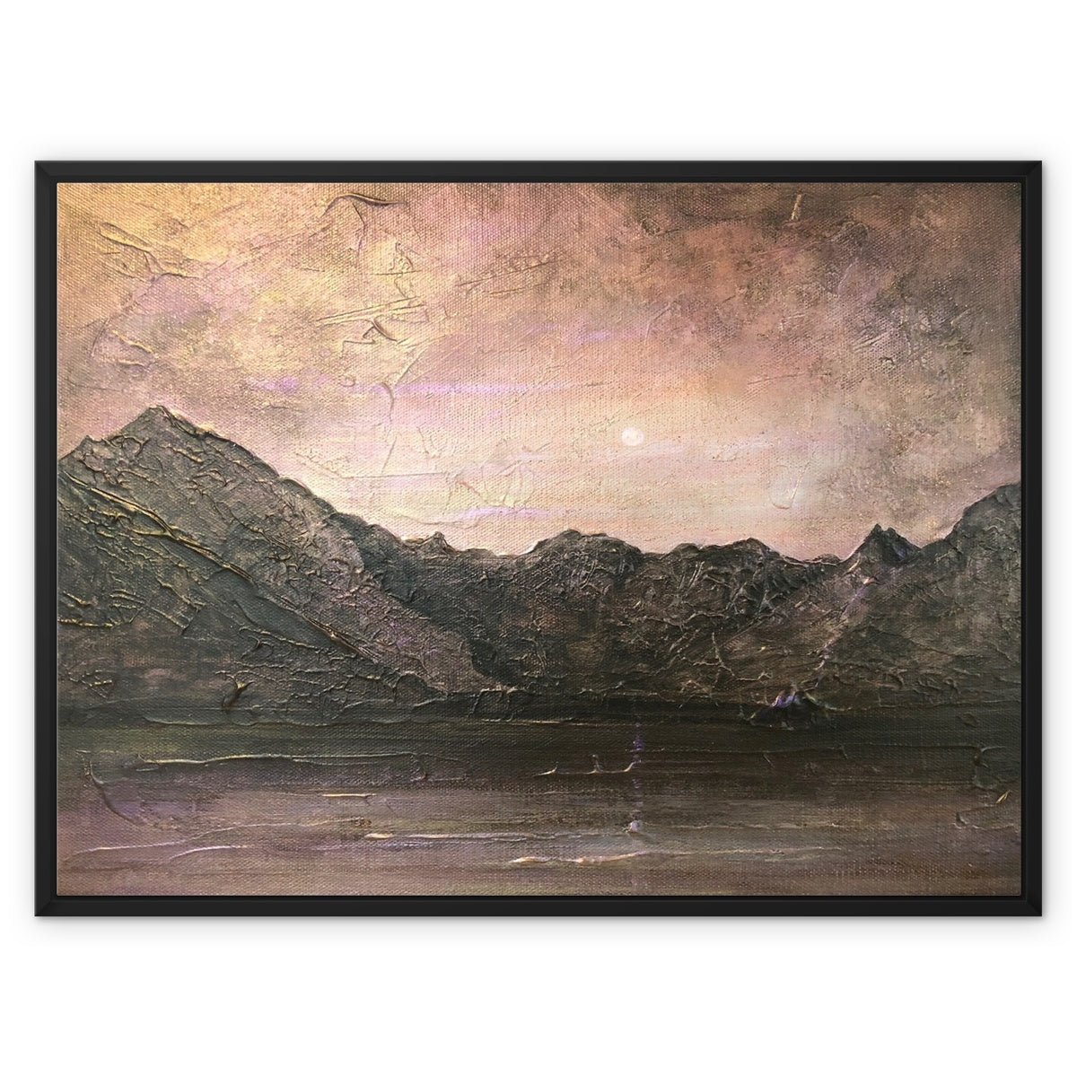 Dubh Ridge Moonlight Skye Painting | Framed Canvas From Scotland-Floating Framed Canvas Prints-Skye Art Gallery-32"x24"-Black Frame-Paintings, Prints, Homeware, Art Gifts From Scotland By Scottish Artist Kevin Hunter