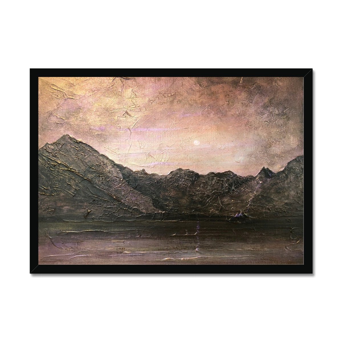 Dubh Ridge Moonlight Skye Painting | Framed Prints From Scotland-Framed Prints-Skye Art Gallery-A2 Landscape-Black Frame-Paintings, Prints, Homeware, Art Gifts From Scotland By Scottish Artist Kevin Hunter