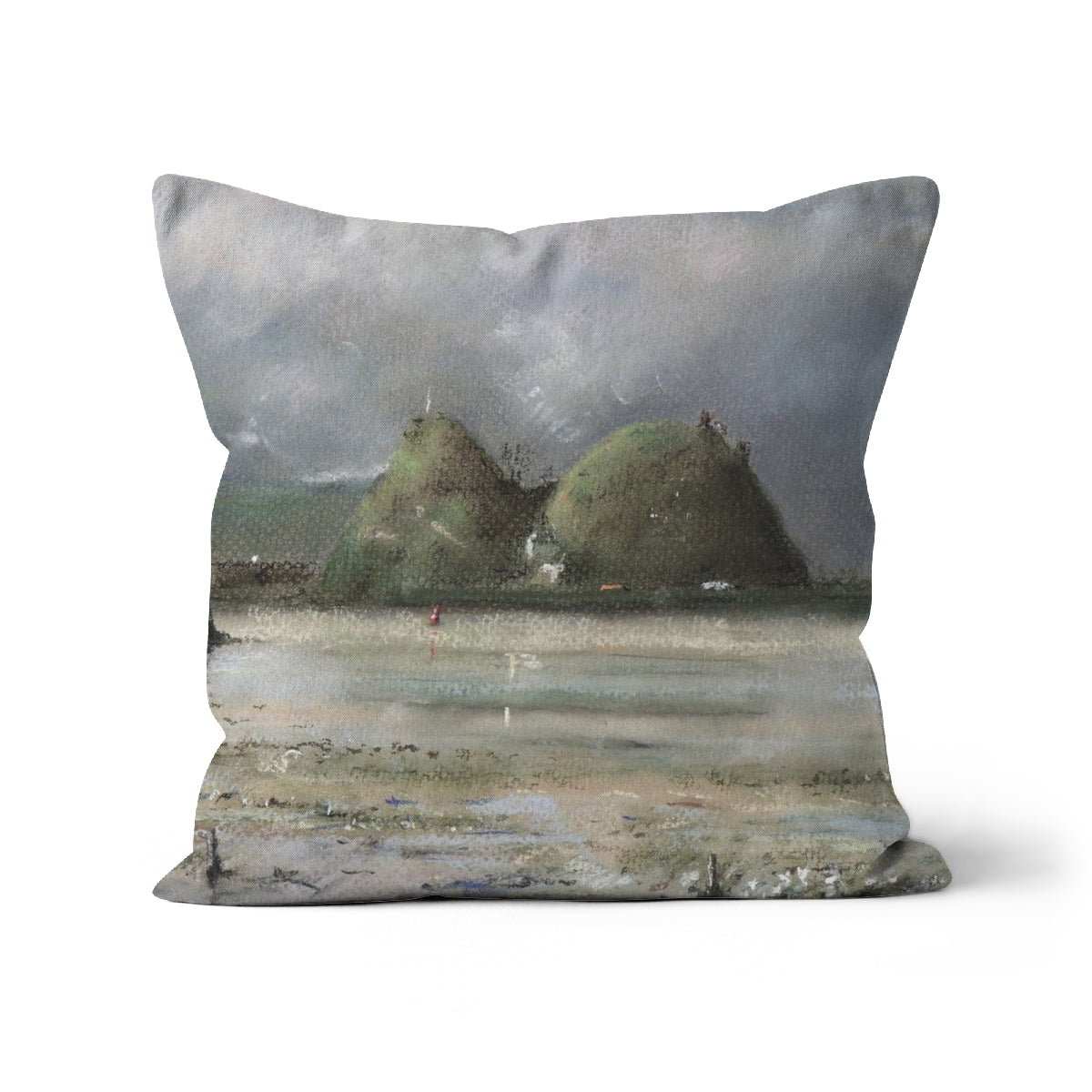 Dumbarton Rock Art Gifts Cushion-Cushions-River Clyde Art Gallery-Canvas-12"x12"-Paintings, Prints, Homeware, Art Gifts From Scotland By Scottish Artist Kevin Hunter
