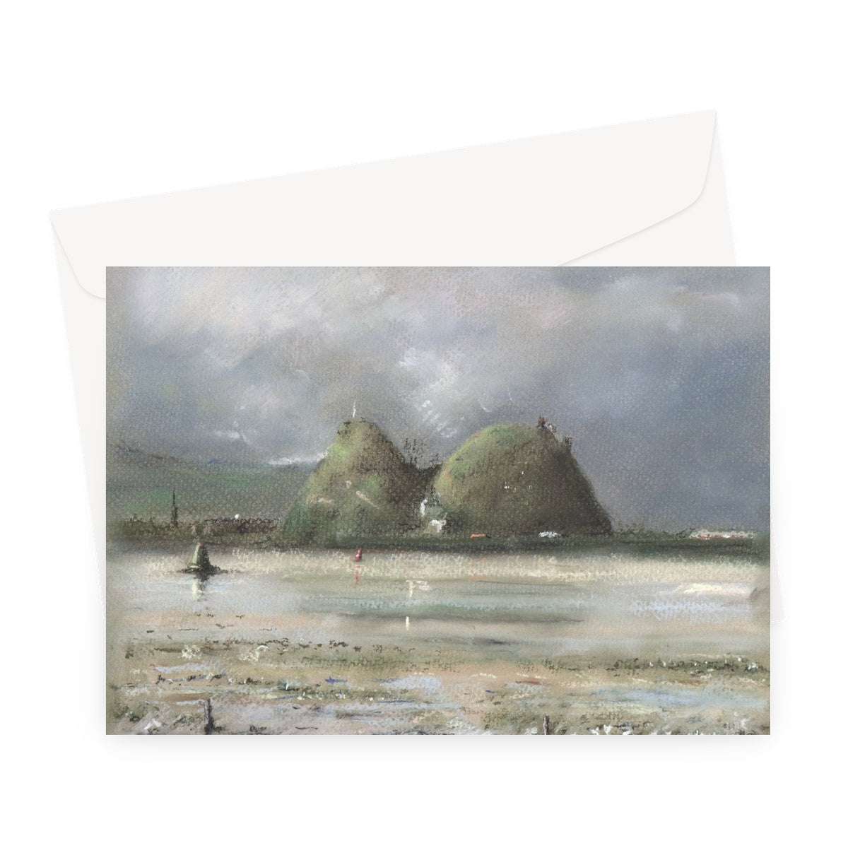 Dumbarton Rock Art Gifts Greeting Card-Greetings Cards-River Clyde Art Gallery-A5 Landscape-1 Card-Paintings, Prints, Homeware, Art Gifts From Scotland By Scottish Artist Kevin Hunter