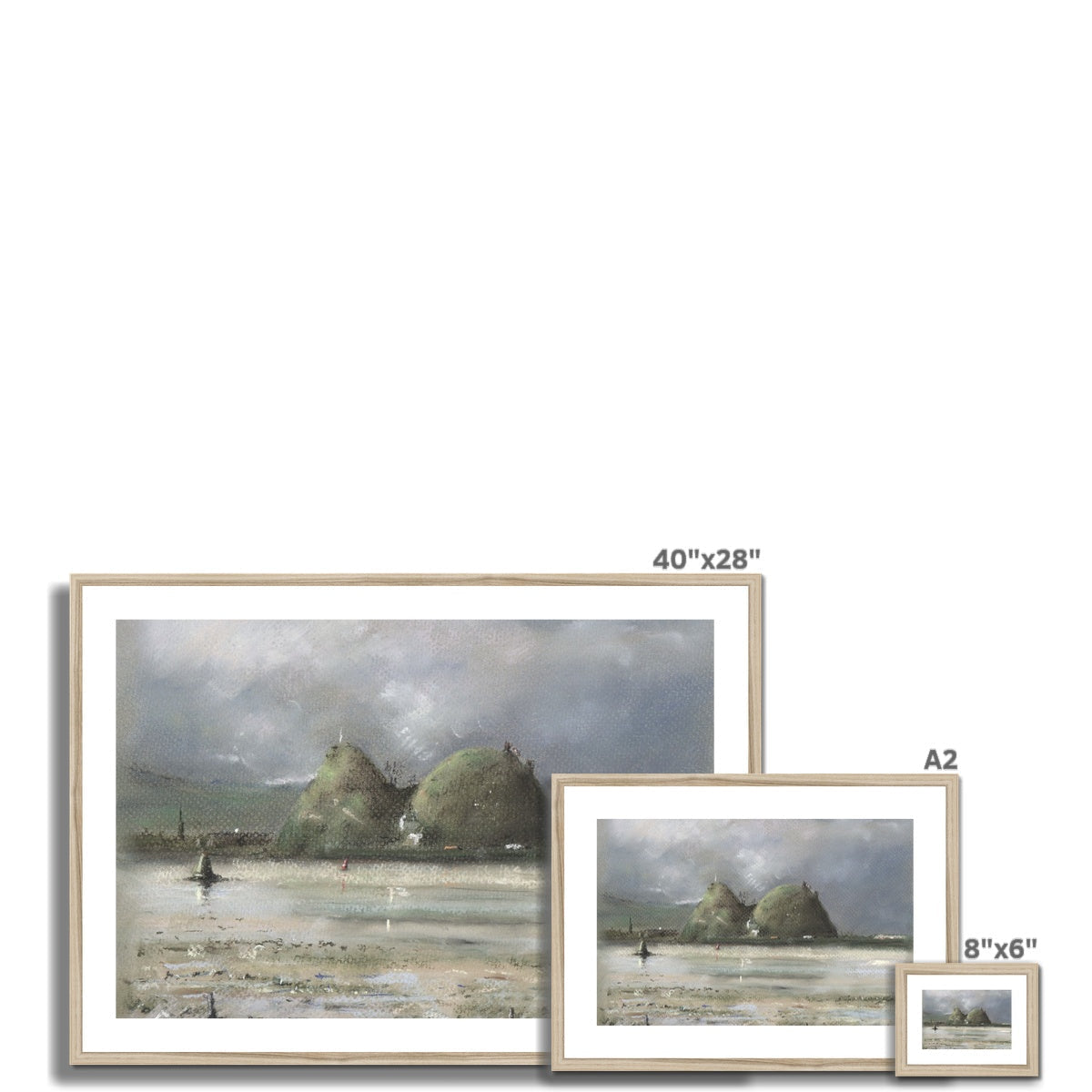 Dumbarton Rock framed landscape print in beige 40x28 frame with earth tones