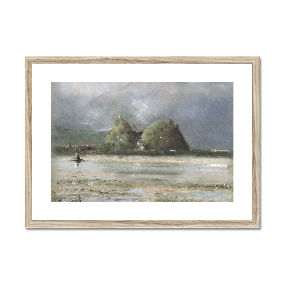 Dumbarton Rock Framed Print: Beach Scene with Rocks and Boat