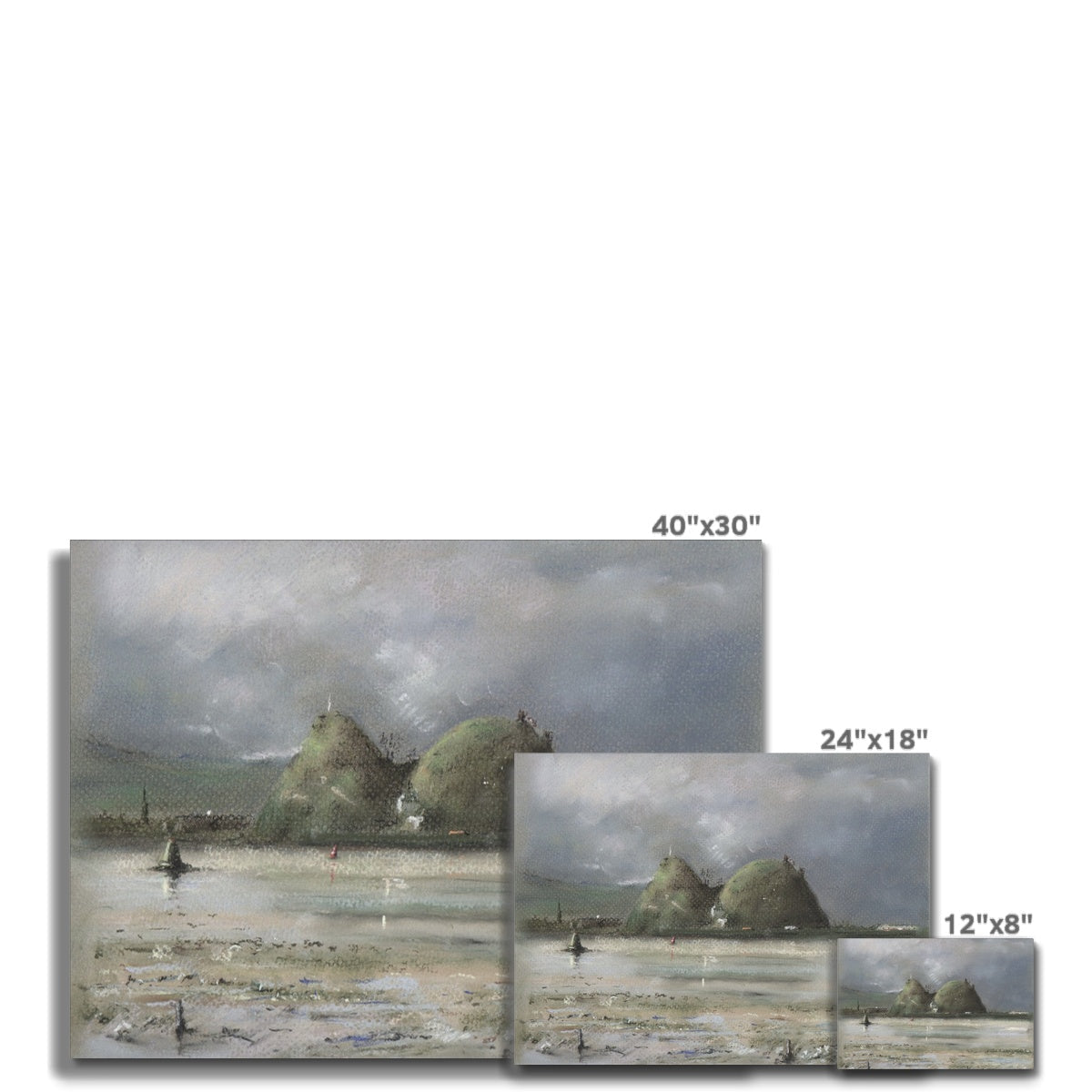 40x30 Inch Dumbarton Rock Coastal Canvas Print with Serene Beach Scene