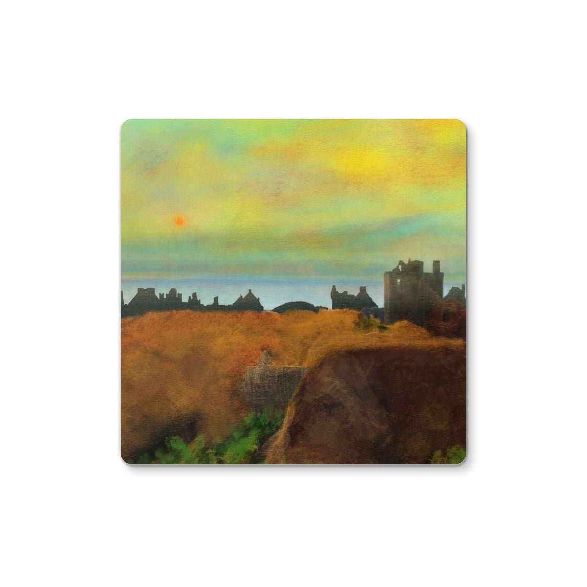 Dunnottar Castle Art Gifts Coaster-Coasters-Historic & Iconic Scotland Art Gallery-2 Coasters-Paintings, Prints, Homeware, Art Gifts From Scotland By Scottish Artist Kevin Hunter
