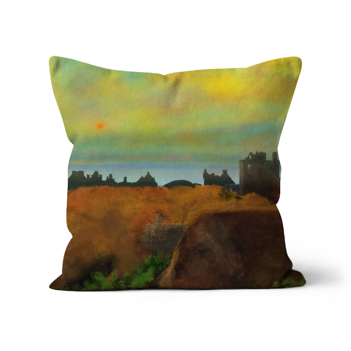Dunnottar Castle Art Gifts Cushion-Cushions-Historic & Iconic Scotland Art Gallery-Canvas-22"x22"-Paintings, Prints, Homeware, Art Gifts From Scotland By Scottish Artist Kevin Hunter