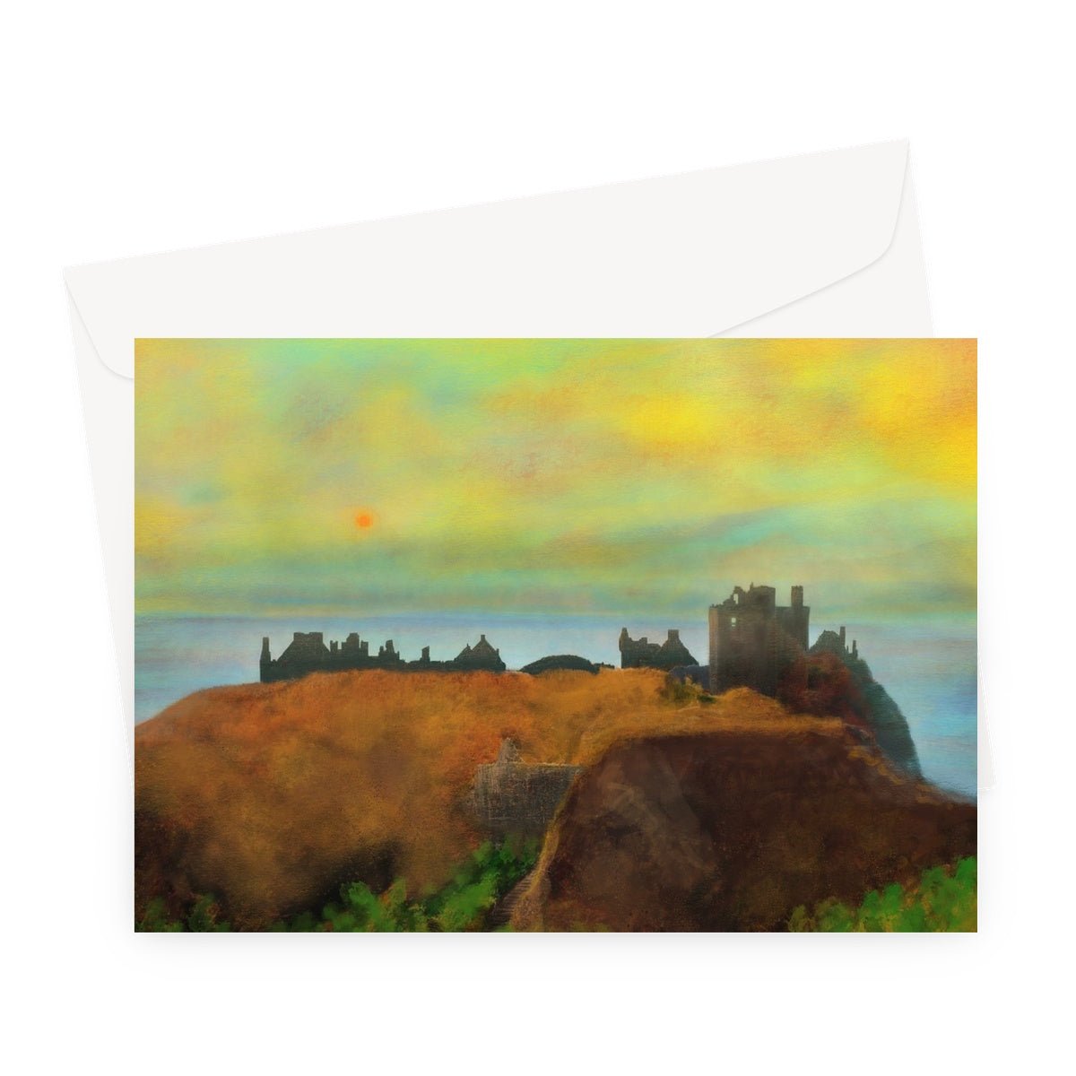Dunnottar Castle Art Gifts Greeting Card-Greetings Cards-Scottish Castles Art Gallery-A5 Landscape-1 Card-Paintings, Prints, Homeware, Art Gifts From Scotland By Scottish Artist Kevin Hunter