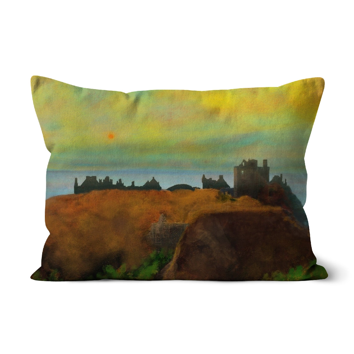 Dunnottar Castle Dusk Art Gifts Cushion | Historic &amp; Iconic Scotland Art Gallery | Paintings, Prints, Homeware and Art Gifts From Scotland By Scottish Artist Kevin Hunter