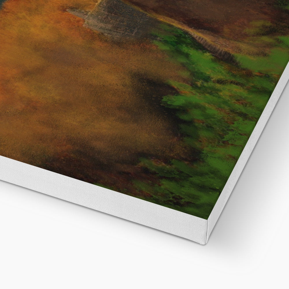 Dunnottar Castle dusk canvas print with earthy tones and green accents