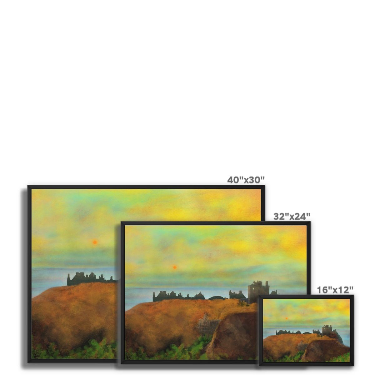 Dunnottar Castle Dusk Painting | Framed Canvas From Scotland-Floating Framed Canvas Prints-Scottish Castles Art Gallery-Paintings, Prints, Homeware, Art Gifts From Scotland By Scottish Artist Kevin Hunter
