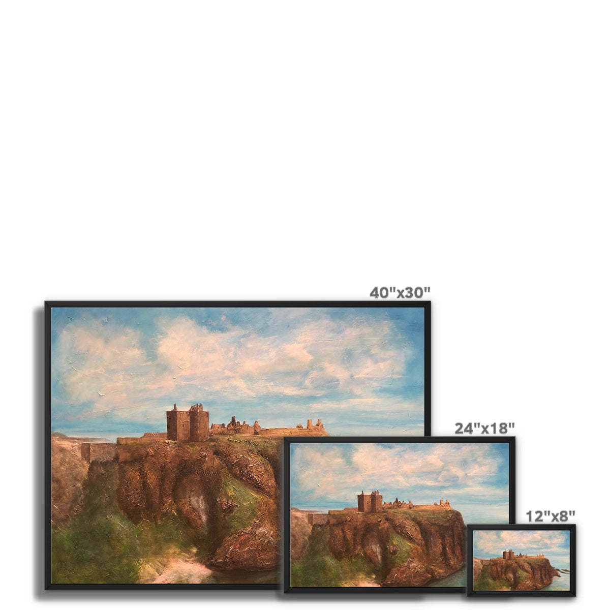 Dunnottar Castle Painting | Framed Canvas From Scotland-Floating Framed Canvas Prints-Historic & Iconic Scotland Art Gallery-Paintings, Prints, Homeware, Art Gifts From Scotland By Scottish Artist Kevin Hunter